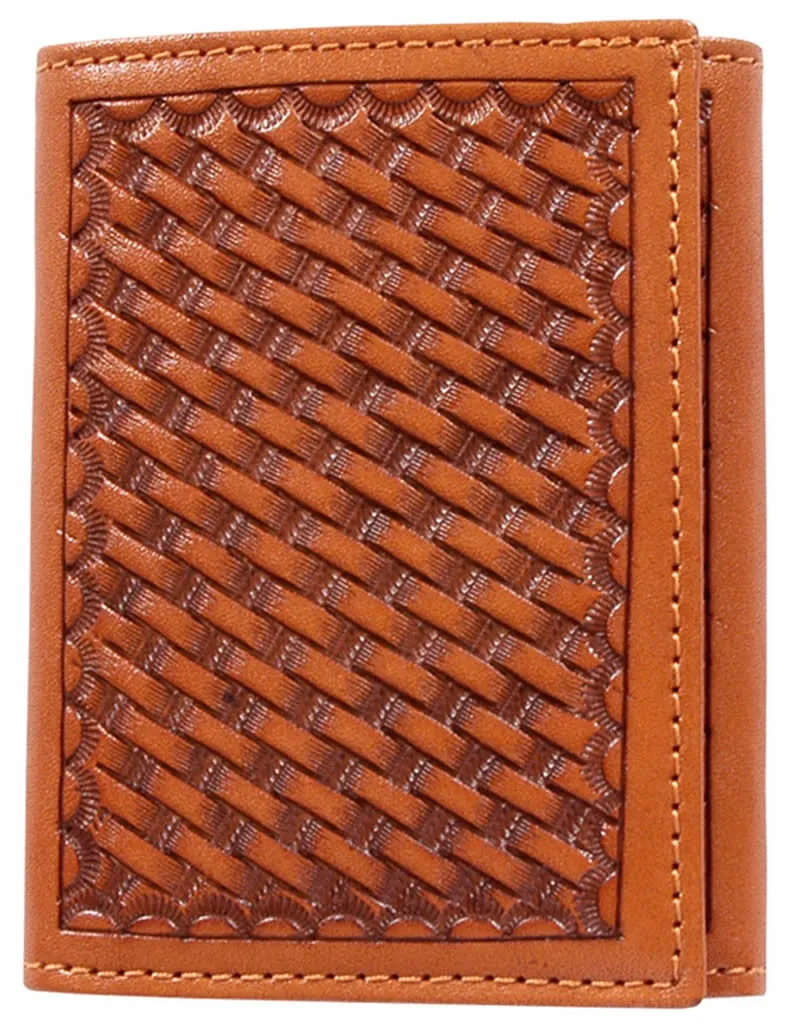 3-D® Men's Basket Weave Tri-Fold Leather Wallet