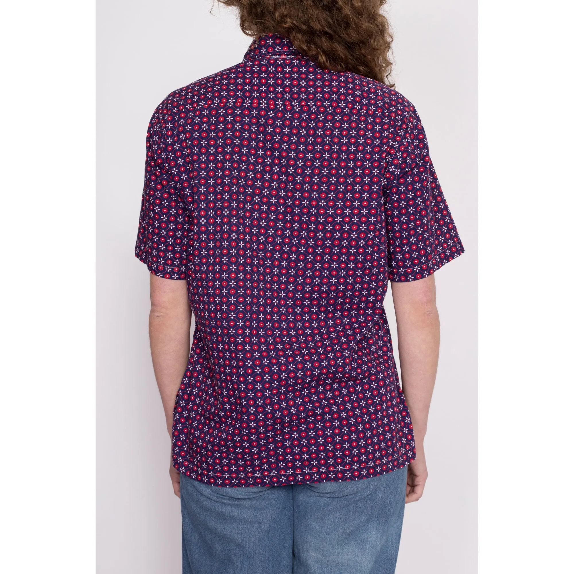 70s Mod Floral Collared Shirt - Men's Small to Medium