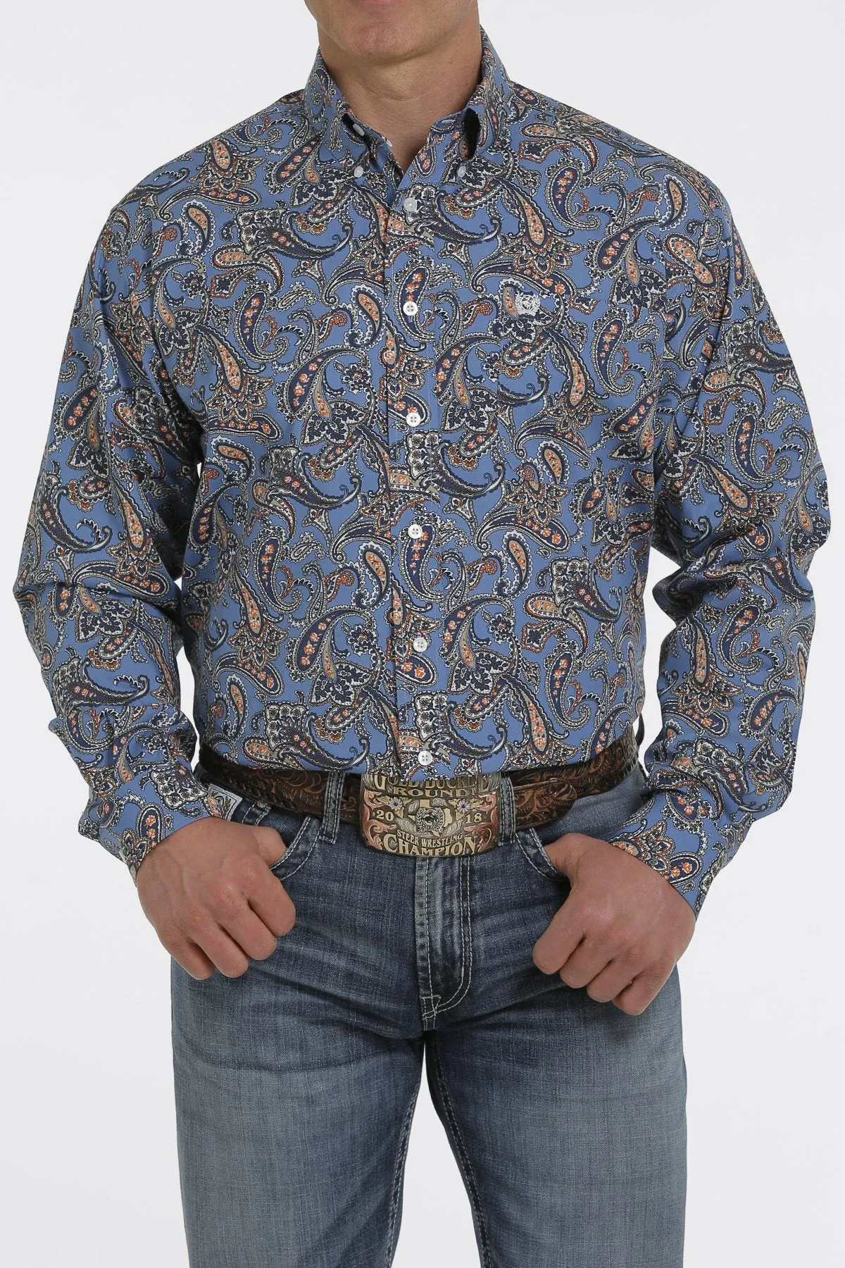 Cinch Mens Paisley Print L/S Shirt - Blue/White/Orange - MTW1105333 - On Sale